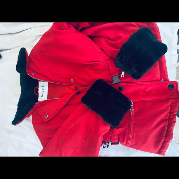 RED COAT by Jason Cole with Black Fur Sleeves & Collar - Picture 6 of 15